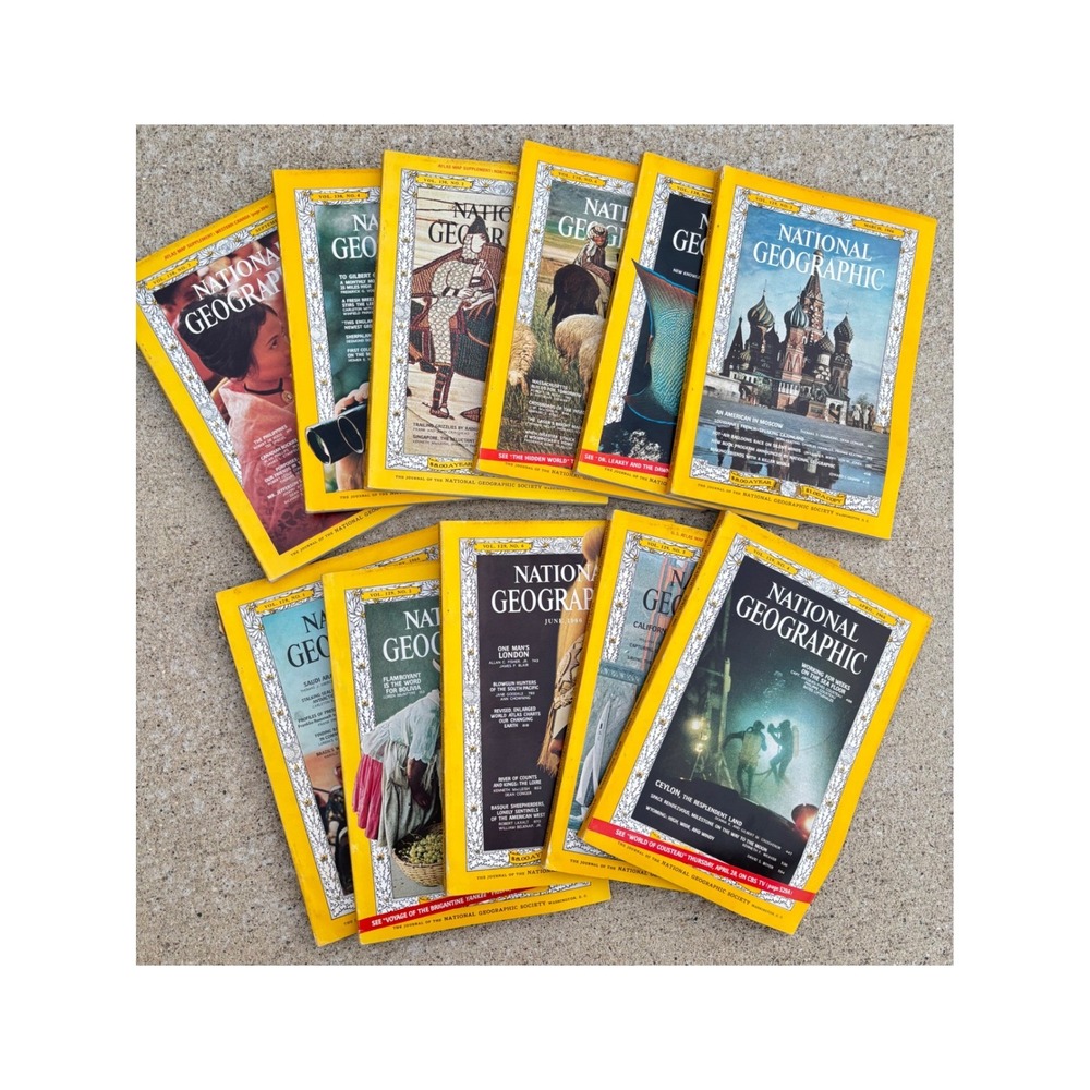 Vintage National Geographic 1966 Magazine Lot 11 Issues Yellow Border History